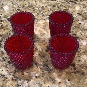 Vintage Ruby Red Hobnail Glass Votives Set of 4